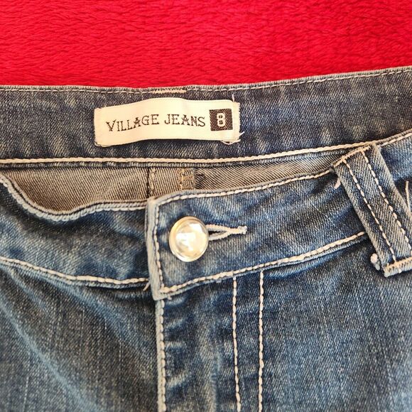 Village women’s blue denim jeans size 8 Bermuda Shorts Y2K - Picture 3 of 9